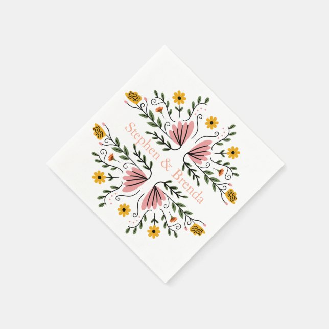 Pastel Feminine Floral Custom Name Elegant Serviette (Ecke)