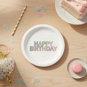 Pastel-Filz-Buchstaben Alles Gute zum Geburtstag Pappteller