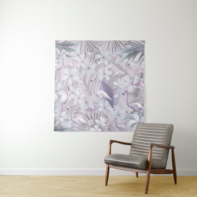 Pastel Flamingo Jungle Liebe 4 #art #tropical Wandteppich (Beispiel)