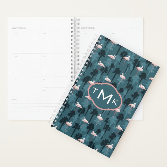 Pastel Flamingos auf Aquamarin | Monogramm Planer (Anzeige)