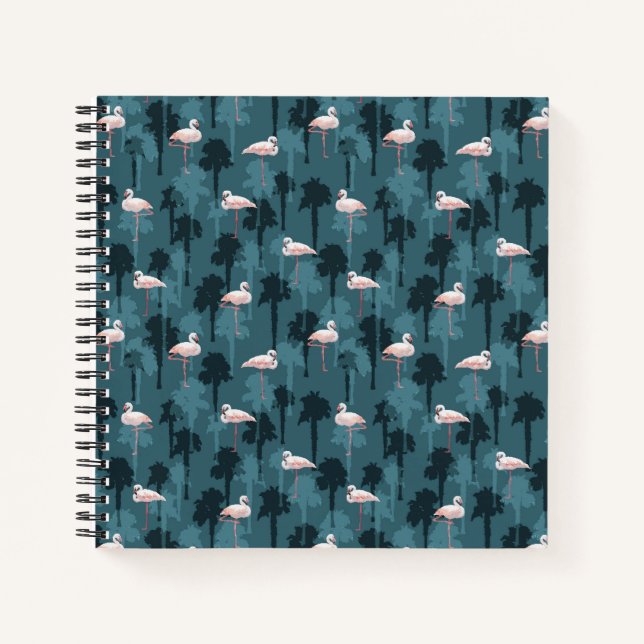 Pastel Flamingos auf Aquamarin Notizbuch (Vorderseite)