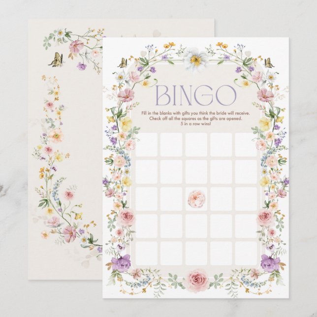 Pastel Fleur sauvage Bingo Fête des mariées Carte  (Devant / Derrière)