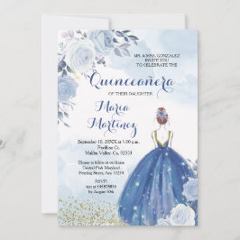 Pastel Fleurs Bleues Quinceañera Invitation
