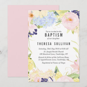 Pastel Fleurs de Printemps Baptême Invitation