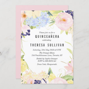 Pastel Fleurs de Printemps Quinceañera Invitation