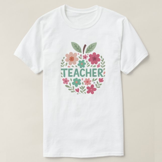 Pastel Floral Apple Teacher Design T-Shirt (Design vorne)