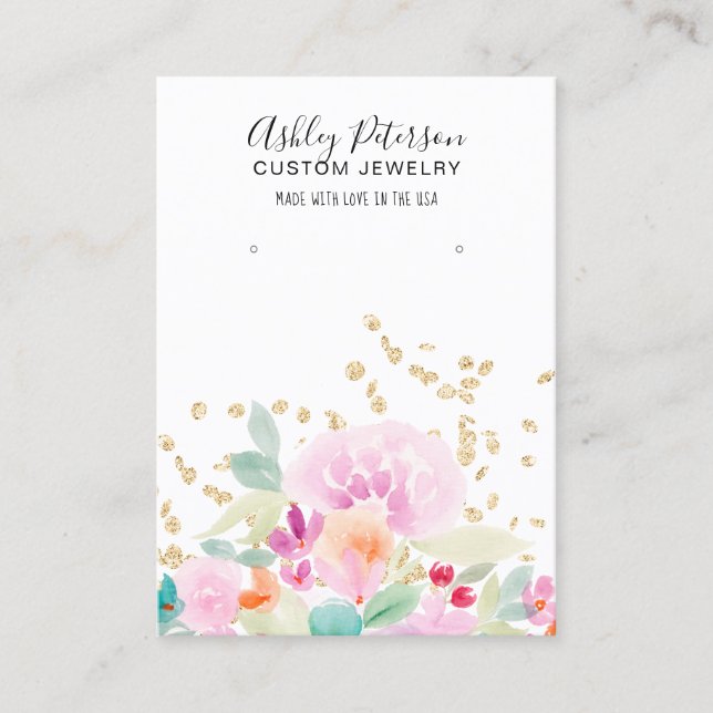 Pastel Floral Aquarellschmuck Ohrring Visitenkarte (Vorderseite)