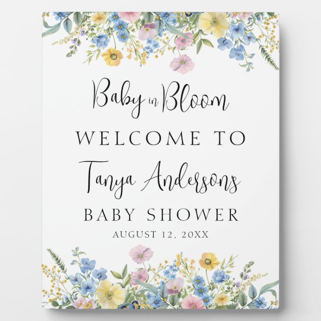 Pastel Floral Baby in Bloom Watercolor Willkommen Fotoplatte (Vorderseite)