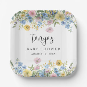 Pastel Floral Baby in Blütendusche Pappteller