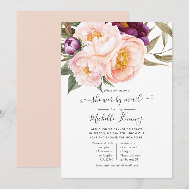 Pastel Floral Baby Shower by Mail Einladung (Vorne/Hinten)