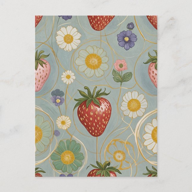 Pastel Floral & Berry Delight Postkarte (Vorderseite)
