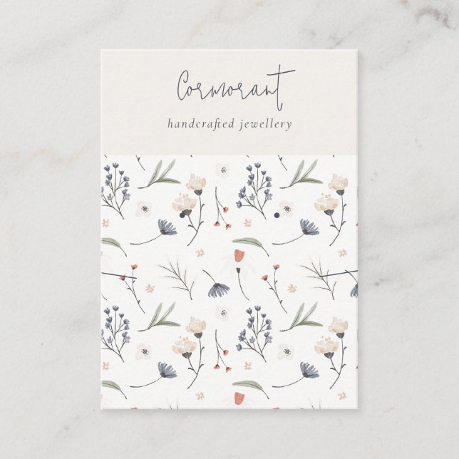 Pastel Floral Blue Rust Script verdienen Necklace Visitenkarte (Vorderseite)