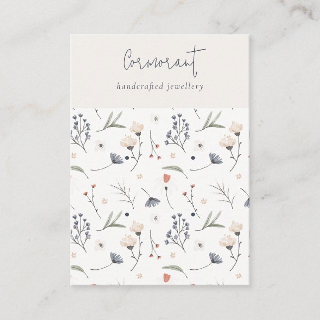 Pastel Floral Blue Script 2 Earring Stud Holder Visitenkarte (Vorderseite)