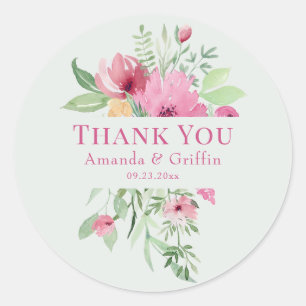 Pastel Floral Bouquet "Danke" Runder Aufkleber