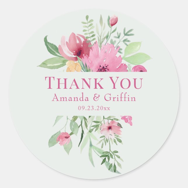 Pastel Floral Bouquet "Danke" Runder Aufkleber (Vorderseite)