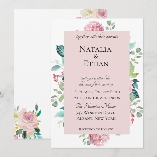 Pastel Floral Bouquet Einladung Hochzeit (Vorne/Hinten)