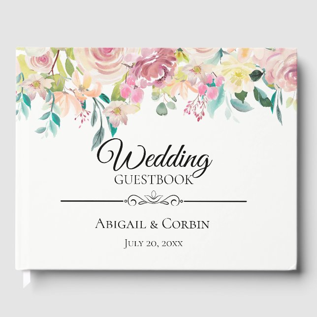 Pastel Floral Bouquet Wedding Gästebuch (Vorderseite)