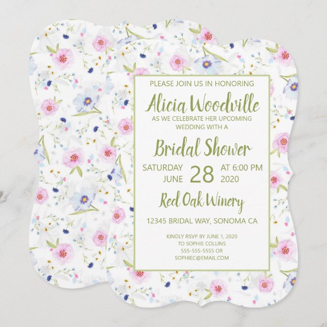 Pastel Floral Brautparty Einladung (Vorne/Hinten)