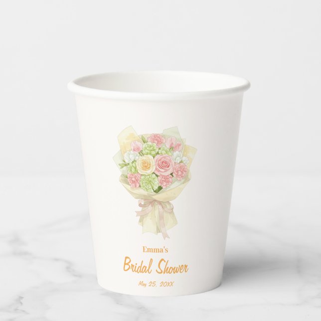 Pastel Floral Bridal Shower bouquet  Pappbecher (Vorderseite)