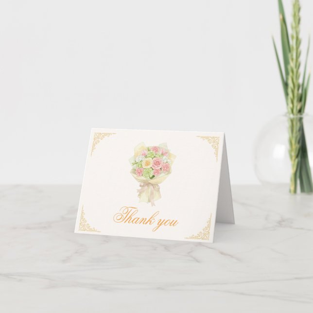 Pastel Floral Bridal Shower – Japanese Dankeskarte (Vorderseite)