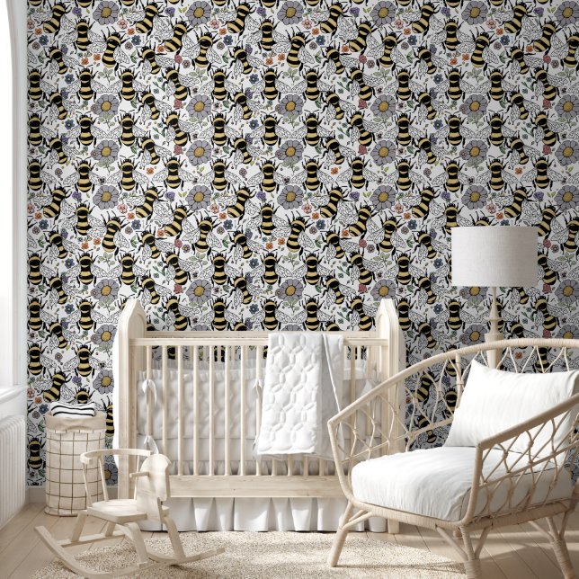 Pastel Floral Bumble Bee Tapete (Kinder)