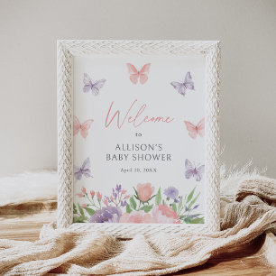 Pastel Floral Butterfly Baby shower Affiche de bie