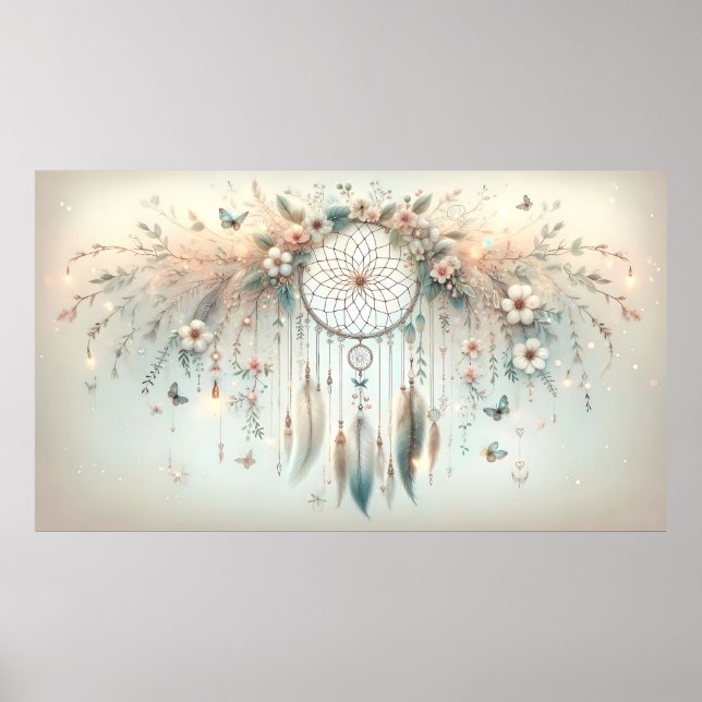 Pastel Floral Butterfly Dreamcatcher Poster (Vorne)