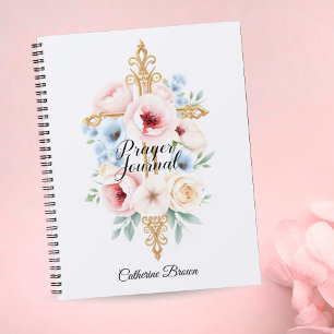 Pastel Floral Catholique Croix Foi Journal de priè