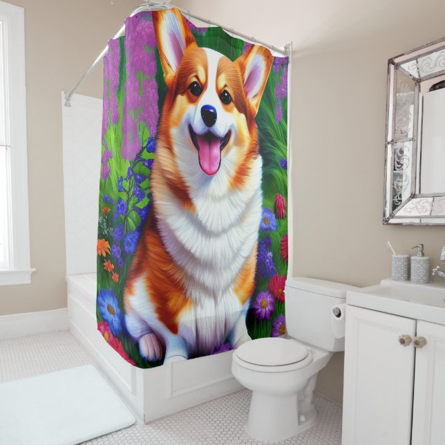 Pastel Floral Corgi Duschvorhang (Beispiel)