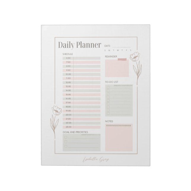 Pastel Floral Daily Planner Notizblock (Rotiert)