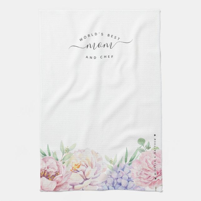 Pastel Floral | Die beste Mama und Koch der Welt Geschirrtuch (Vertikal)