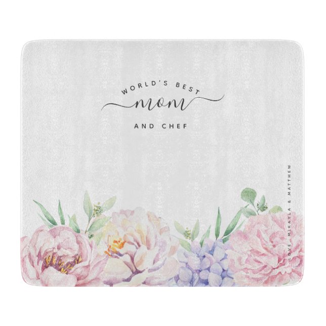 Pastel Floral | Die beste Mama und Koch der Welt Schneidebrett (Vorderseite)