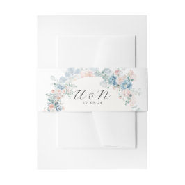 Pastel Floral Dusty Blue Peach Monogram Wedding Einladungsbanderole