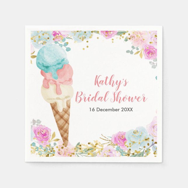 Pastel Floral Eis Paare Dusche Napkin Serviette (Vorderseite)