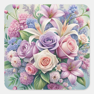 Pastel Floral Elegance Throw Kissen Abdeckung Quadratischer Aufkleber
