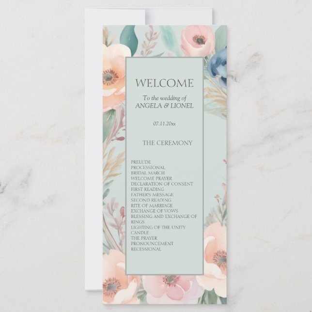 Pastel Floral Elegance Wedding Programm (Vorderseite)