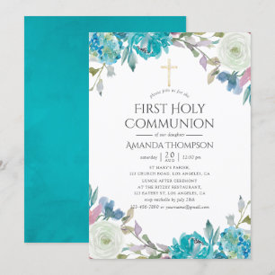 Pastel Floral First Holy Communion Einladung
