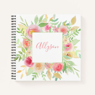 Pastel Floral Frame Spiral Notebook Notizbuch