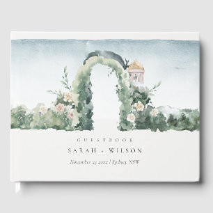 Pastel Floral Green Garden Arch Botanische Hochzei Gästebuch