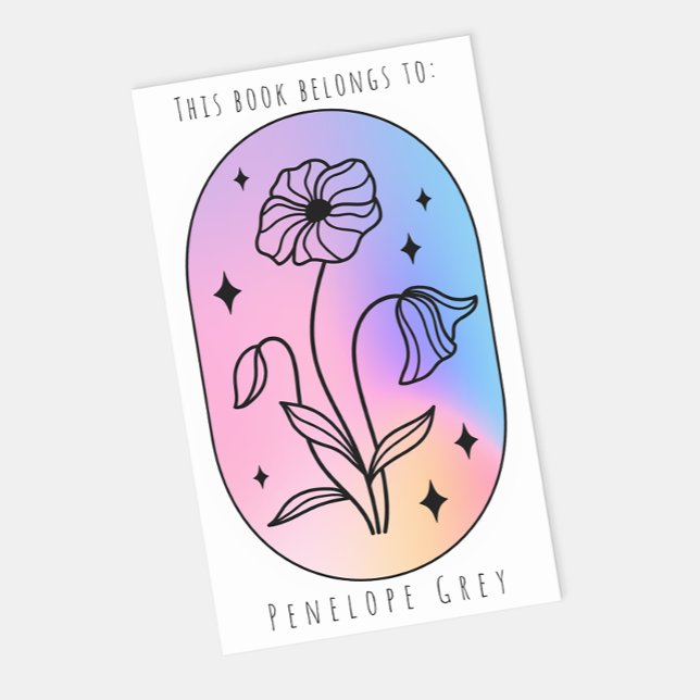 Pastel Floral Hologram Oval Book Plate Rechteckiger Aufkleber (Von Creator hochgeladen)