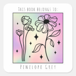 Pastel Floral Hologram Square Buchplatte Quadratischer Aufkleber