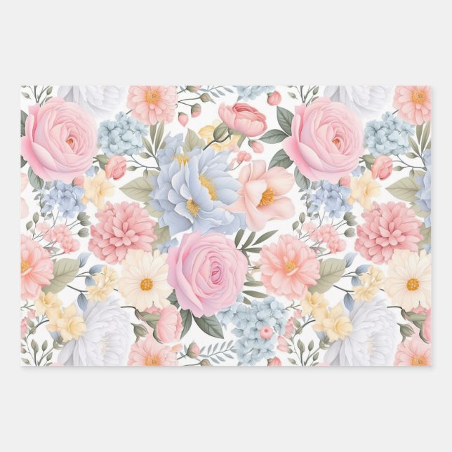 Pastel Floral Medley Blume Muster Geschenkpapier Set (Vorderseite)