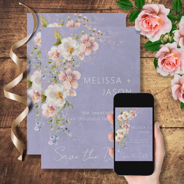 Pastel Floral Modern Purple Enregistrer la carte D (Créateur téléchargé)