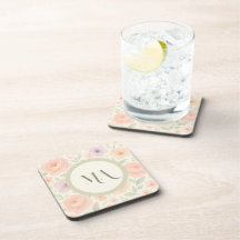 Pastel Floral Monogram Hartplastischer Untersetzer