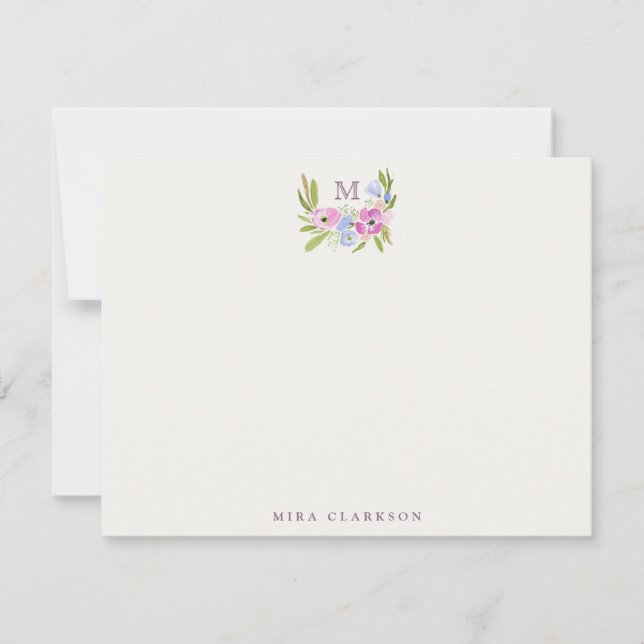 Pastel Floral Monogram Note Card Einladung (Vorderseite)