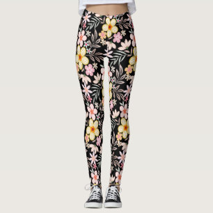 Pastel Floral muster C03.bw Black BG Leggings
