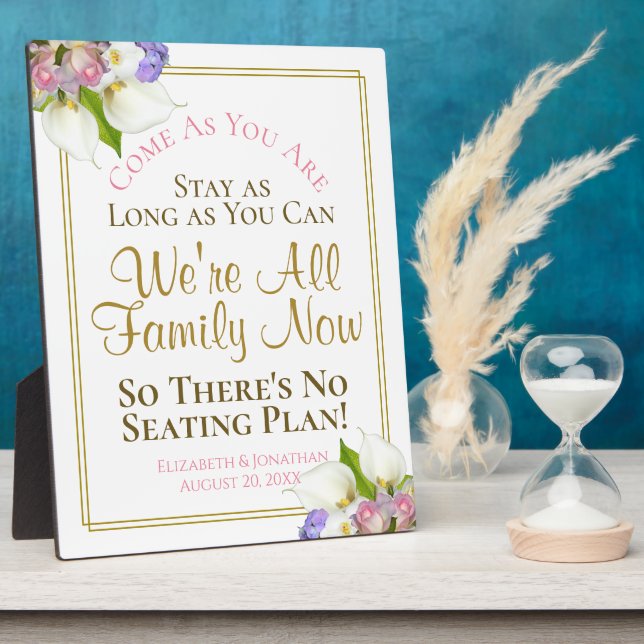 Pastel Floral No Seating Plan Hochzeit Zeichen Fotoplatte (Seite)