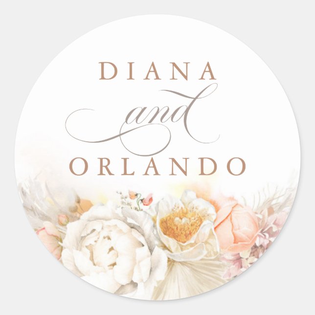 Pastel Floral Pampas Grass Wedding Runder Aufkleber (Vorderseite)