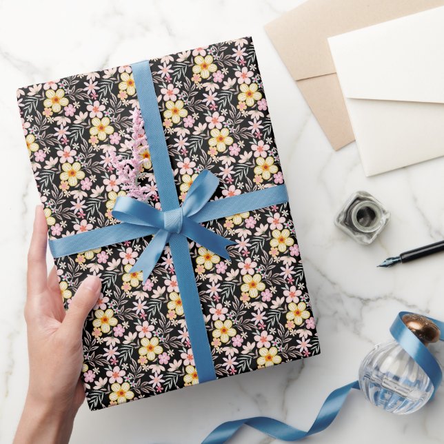 Pastel Floral pattern C03.bw Blue BG Geschenkpapier (Schenken)