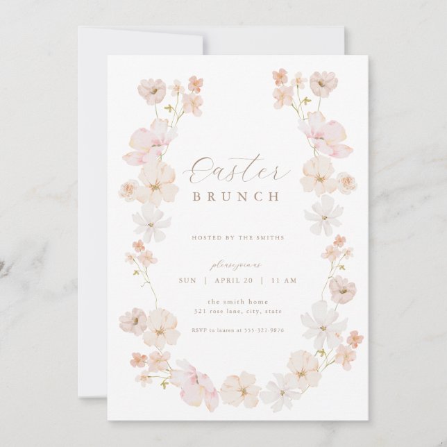 Pastel Floral Peach Pâques Brunch Invitation (Devant)